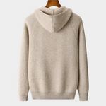 PURE EXTRA-FINE MERINO WOOL RIBBED ZIPPER HOODIE