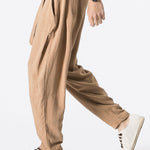 Detachable Belt Relax Fit Linen And Cotton Blend Harem Pants