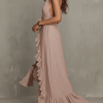 Quiet Romance Ruffle Bare Rose Halter Flow Maxi Dress