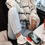 Margovil Lantern Sleeves Color Block Chunky Knit Sweater