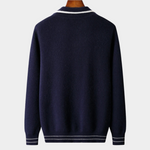 PURE EXTRA-FINE MERINO WOOL TWO-TONE POLO CARDIGAN