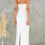 Halter Sleeveless Back Slit Waisted Maxi Dress