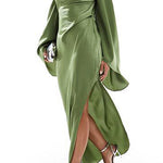 Margovil Cold Shoulder Flare Sleeves Side Slit Maxi Dress