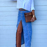 Margovil High Rise Button Down Slit Denim Skirt