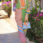 Margovil Unique Print Balloon Sleeves Button Up Shirt Elastic Waist Jogger Pants Holiday Set