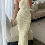 Margovil Halter Open Back Hollow Out Knit Bodycon Maxi Dress