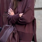 Margovil High Neck Side Zipper Up Sweatshirt and Wide Leg Pants Set
