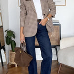 Margovil Notch Lapel Single Breasted Plaid Blazer