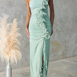 Margovil One Shoulder Slit Ruched Ruffle Mesh Maxi Dress