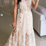 Radiant Day Tulle 3D Floral Embroidery Tie-up A-line Maxi Dress