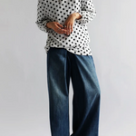 Long Sleeves Loose Polka-Dot Heaps Collar T-Shirts Tops