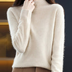 Office Long Sleeves Solid Color High-Neck Sweater Tops Pullovers