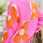 Pink & Orange Floral Cable Knitted Sweater