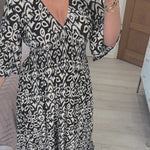 Bohemian casual print V-neck waist wrap long dress