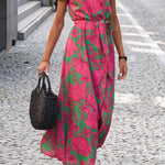V-neck slit mid-length jumpsuit