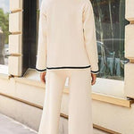 Tanming Long Sleeved Knitted and Wide Leg Pants Two Piece Set