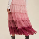 Pink Gradient Mesh Ruffle Tiered Tulle Maxi Skirt