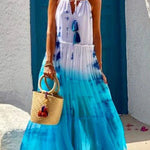 Island Evenings Gradient Print Tassel Halter Maxi Dress