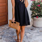 Women's lace stitching hollow V-neck dress