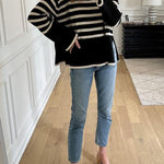 Margovil Striped Tuetleneck Side Split Pullover Sweater