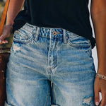 Margovil Rolled Hem Ripped Denim Shorts