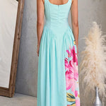 V Neck Sleeveless Basque Waist Floral Print Maxi Dress