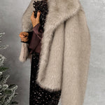 Margovil Collared Open Front Winter Faux Fur Coat