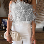 Margovil Fuzzy Feather Crop Tube Top