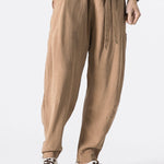 Detachable Belt Relax Fit Linen And Cotton Blend Harem Pants