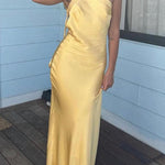 Margovil One Shoulder Open Back Tie Knot Satin Maxi Dress