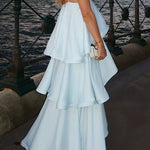 Margovil Adjustable Strap Ruffle Layered Satin Maxi Dress