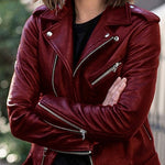 Margovil Vintage Lapel Zip Up Faux Leather Moto Jacket