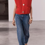 Margovil Gold Buttons Pocketed Chunky Sweater Vest