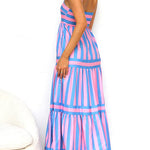Margovil Spaghetti Strap Tiered Color Block Striped Maxi Dress