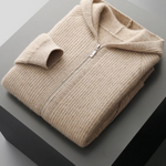 PURE EXTRA-FINE MERINO WOOL RIBBED ZIPPER HOODIE