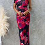 Off Shoulder Floral Print Bodycon Maxi Dress