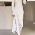 Margovil Round Neck Long Sleeves Satin Maxi Party Dress