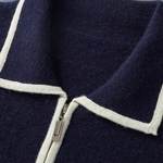 PURE EXTRA-FINE MERINO WOOL TWO-TONE POLO CARDIGAN