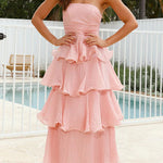 Margovil Strapless Ruffle Layered Maxi Dress