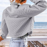 Gray Quilted Pocketed Zip Up Cropped Jacket