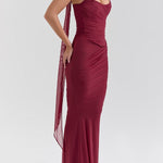 Neck Wrapped Strapless Corset Bodycon Maxi Skirt 2pcs Set-Blue