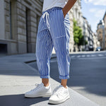 Men's Casual Cotton Blend Striped Elastic Waist Tapered Pants