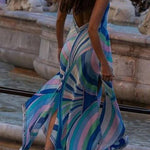 Elegant V-Neck Slit Print Dress