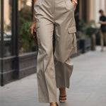 High Waisted Pleated Pockets Solid Color Pants Trousers