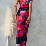 Off Shoulder Floral Print Bodycon Maxi Dress