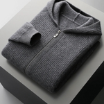 PURE EXTRA-FINE MERINO WOOL RIBBED ZIPPER HOODIE