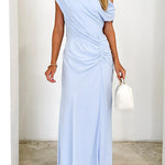 One Shoulder Ruched Waist Maxi Party Dress
