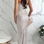 Margovil V Neck High Slit Sequin Maxi Cami Dress
