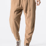 Detachable Belt Relax Fit Linen And Cotton Blend Harem Pants