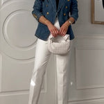 Margovil Notch Collar Double Breasted Denim Blazer